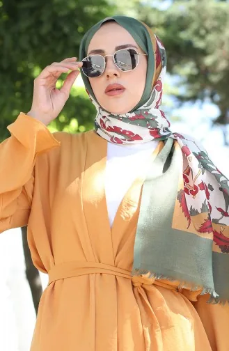 Etnik Desenli Koton Şal 90174-09 Haki Hardal