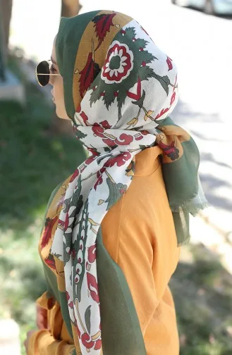 Etnik Desenli Koton Şal 90174-09 Haki Hardal