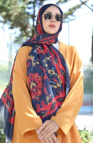 شال قطن منقوش 90174-10 كحلي أحمر 90174-10