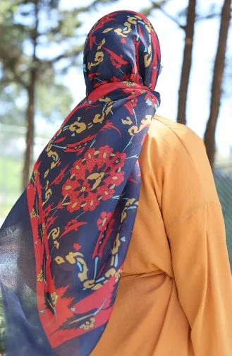 شال قطن منقوش 90174-10 كحلي أحمر 90174-10