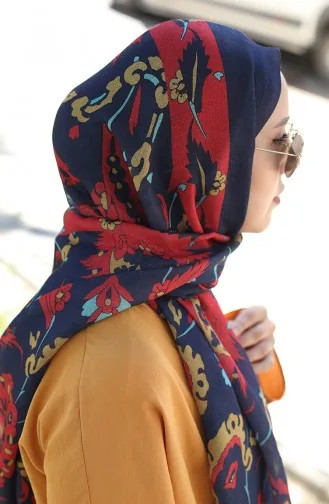 شال قطن منقوش 90174-10 كحلي أحمر 90174-10