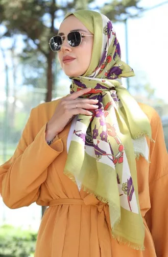 Katoenen Sjaal Met Etnisch Patroon 90174-04 Oliegroen Crème 90174-04