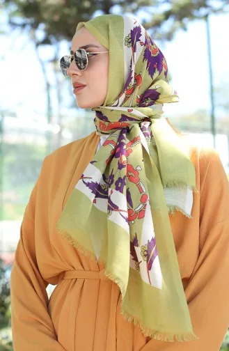 Katoenen Sjaal Met Etnisch Patroon 90174-04 Oliegroen Crème 90174-04