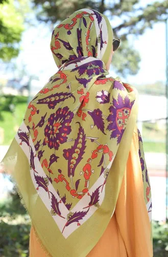Katoenen Sjaal Met Etnisch Patroon 90174-04 Oliegroen Crème 90174-04