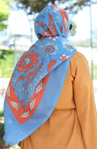 Ethnic Patterned Cotton Shawl 90174-01 Blue Orange 90174-01
