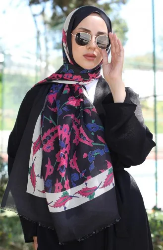 Châle Coton A Motifs Ethnique 90174-08 Noir Fuchsia 90174-08