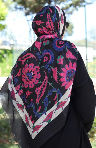Châle Coton A Motifs Ethnique 90174-08 Noir Fuchsia 90174-08