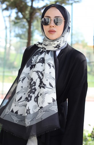 Châle Coton A Motifs Ethnique 90174-07 Noir Gris 90174-07