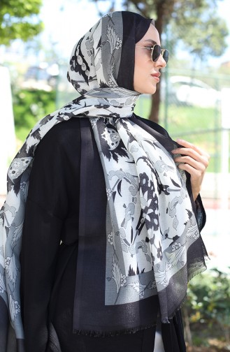 Châle Coton A Motifs Ethnique 90174-07 Noir Gris 90174-07