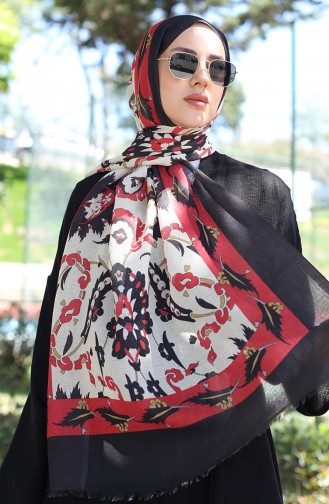 Châle Coton A Motifs Ethnique 90174-06 Noir Rouge 90174-06