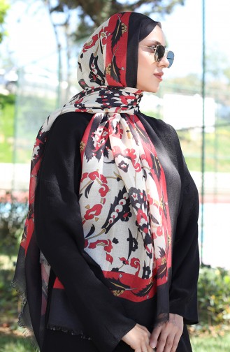 Châle Coton A Motifs Ethnique 90174-06 Noir Rouge 90174-06