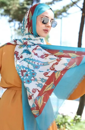 شال قطن منقوش 90174-02 بترولي قرنفلي 90174-02