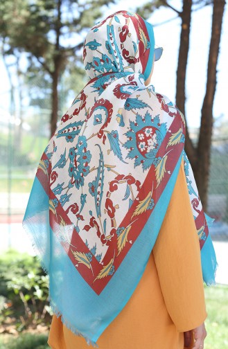 Ethnic Patterned Cotton Shawl 90174-02 Petrol Cinnamon Color 90174-02