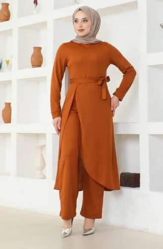 Ensemble Deux Pièces Tunique Pantalon Fendu 0664-11 Tan 0664-11