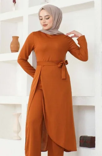 Ensemble Deux Pièces Tunique Pantalon Fendu 0664-11 Tan 0664-11