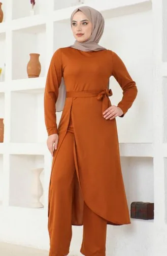 Ensemble Deux Pièces Tunique Pantalon Fendu 0664-11 Tan 0664-11