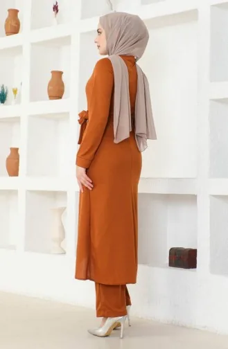 Ensemble Deux Pièces Tunique Pantalon Fendu 0664-11 Tan 0664-11