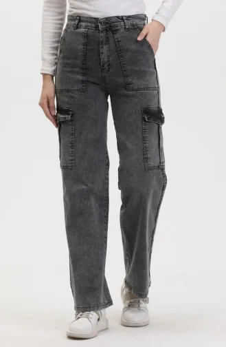 بنطال جينز بتفاصيل جيوب 2828-05 لون فحمي 2828-05