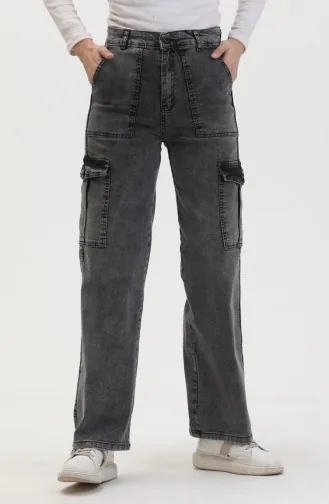 بنطال جينز بتفاصيل جيوب 2828-05 لون فحمي 2828-05
