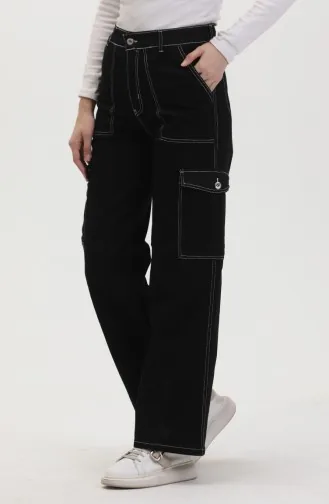 Kargo Cep Kot Pantolon 2828-06 Siyah Beyaz