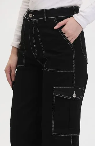 Kargo Cep Kot Pantolon 2828-06 Siyah Beyaz
