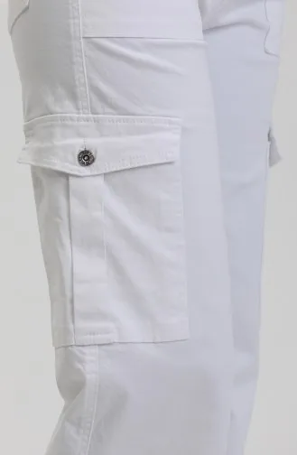 بنطال جينز بتفاصيل جيوب 3030-02 لون أبيض 3030-02