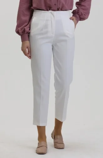 Düğmeli Dar Paça Pantolon 8011-02 Beyaz