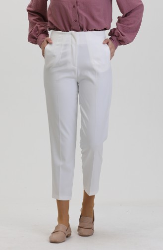 Geknöpfte Hose Mit Schmalem Bein 8011-02 Weiß 8011-02