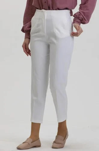 Düğmeli Dar Paça Pantolon 8011-02 Beyaz
