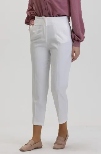Düğmeli Dar Paça Pantolon 8011-02 Beyaz