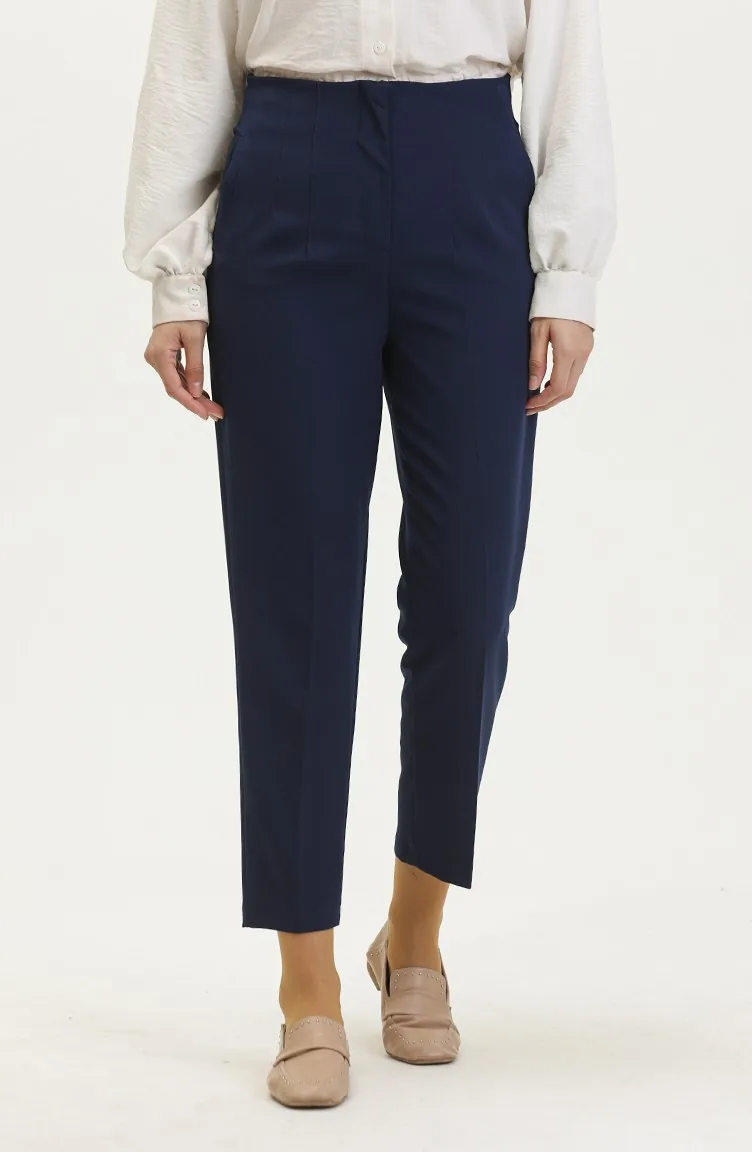 Geknöpfte Hose Mit Schmalem Bein 8011-03 Marineblau 8011-03