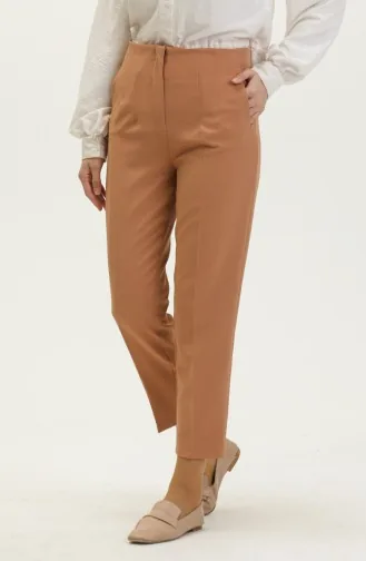 Düğmeli Dar Paça Pantolon 8011-04 Bej
