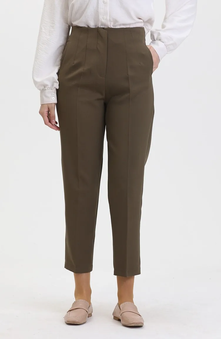 Geknöpfte Skinny-Leg-Hose 8011-06 Khakigrün 8011-06