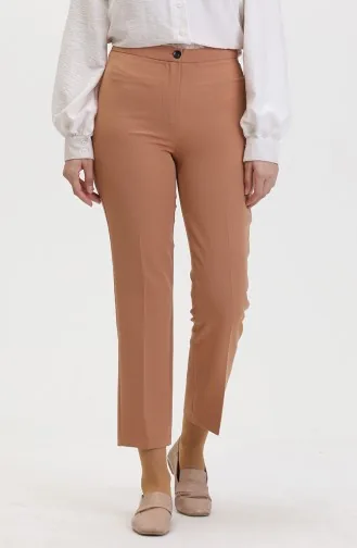 Düğmeli Dar Paça Pantolon 8012-01 Sütlü kahve