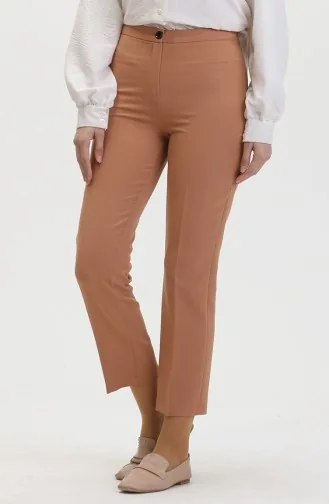 Düğmeli Dar Paça Pantolon 8012-01 Sütlü kahve