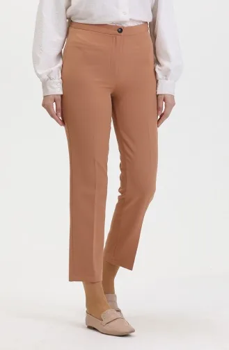 Düğmeli Dar Paça Pantolon 8012-01 Sütlü kahve