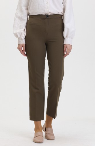 Düğmeli Dar Paça Pantolon 8012-03 Haki