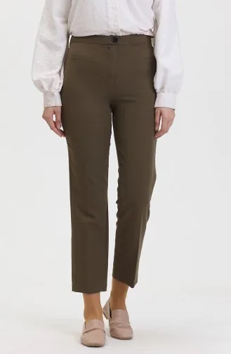 Düğmeli Dar Paça Pantolon 8012-03 Haki
