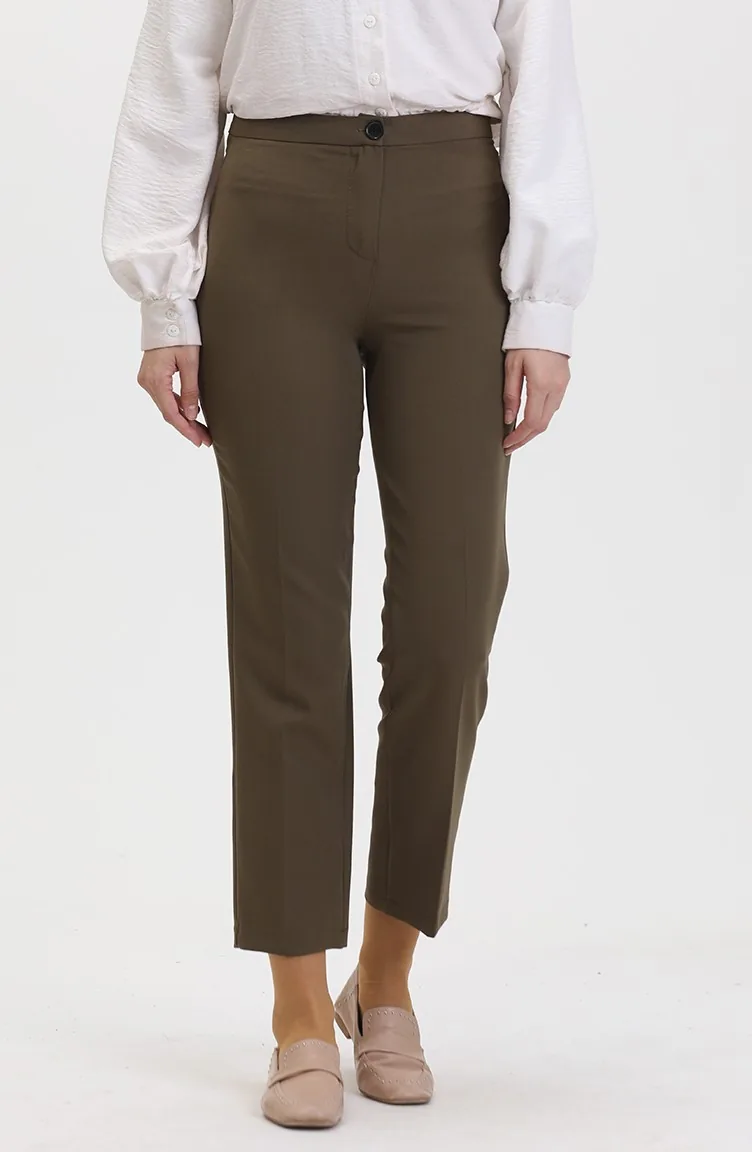 Düğmeli Dar Paça Pantolon 8012-03 Haki