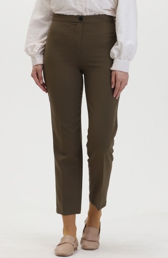 Düğmeli Dar Paça Pantolon 8012-03 Haki