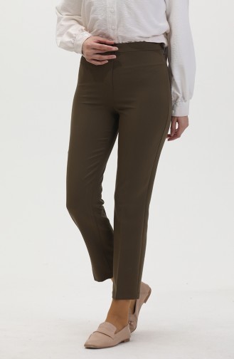 Düğmeli Dar Paça Pantolon 8012-03 Haki