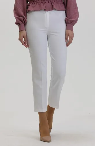 Düğmeli Dar Paça Pantolon 8012-04 Beyaz