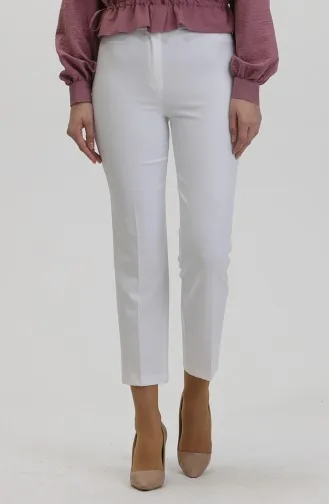 Düğmeli Dar Paça Pantolon 8012-04 Beyaz