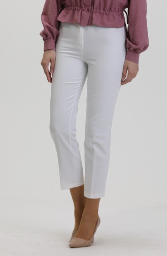 Geknöpfte Hose Mit Schmalem Bein 8012-04 Weiß 8012-04