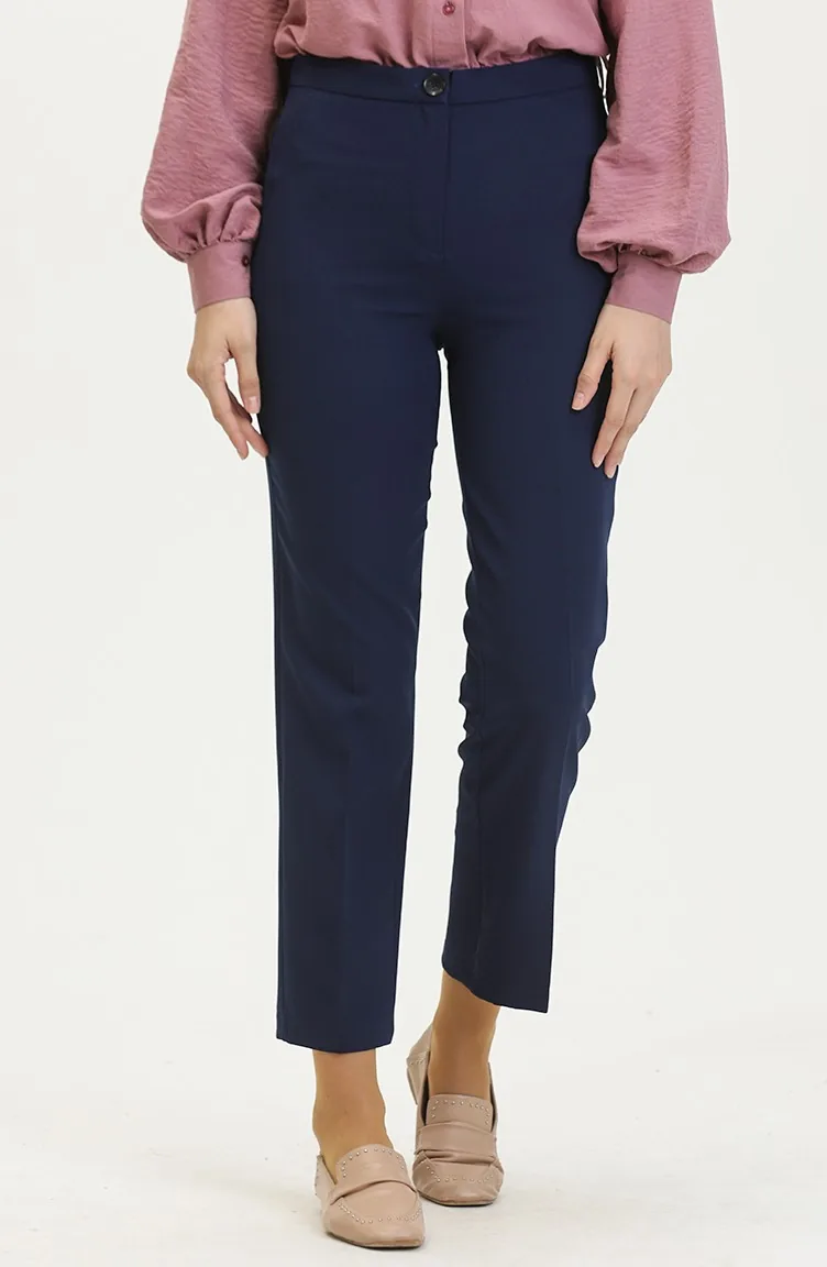 Düğmeli Dar Paça Pantolon 8012-05 Lacivert