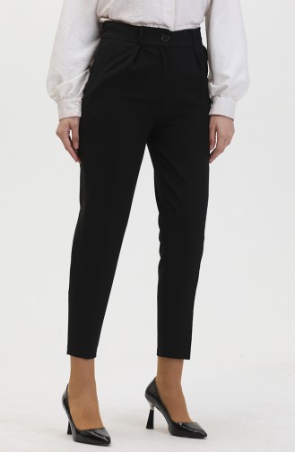 Buttoned Skinny Leg Trousers 8014-01 Black 8014-01