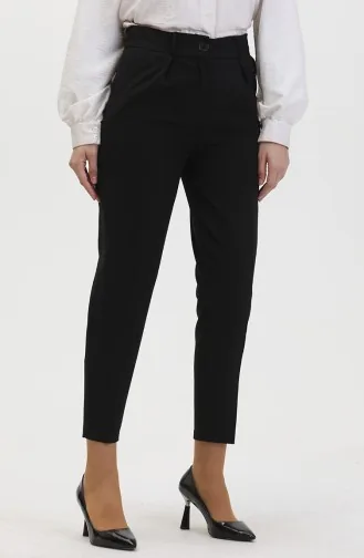 Buttoned Skinny Leg Trousers 8014-01 Black 8014-01