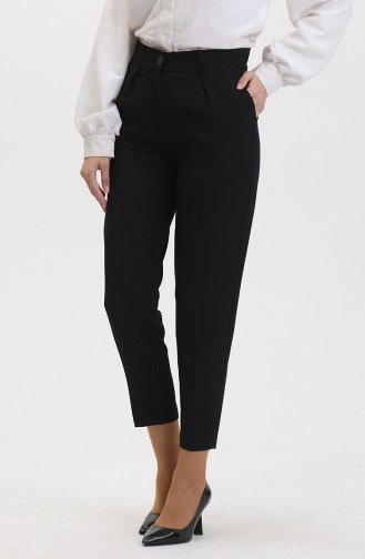 Buttoned Skinny Leg Trousers 8014-01 Black 8014-01