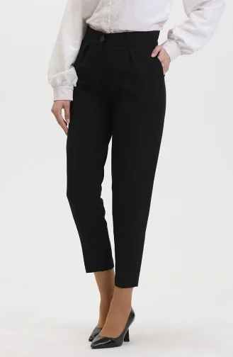 Buttoned Skinny Leg Trousers 8014-01 Black 8014-01