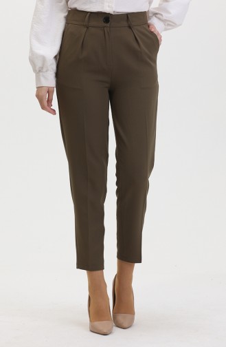 Düğmeli Dar Paça Pantolon 8014-02 Haki